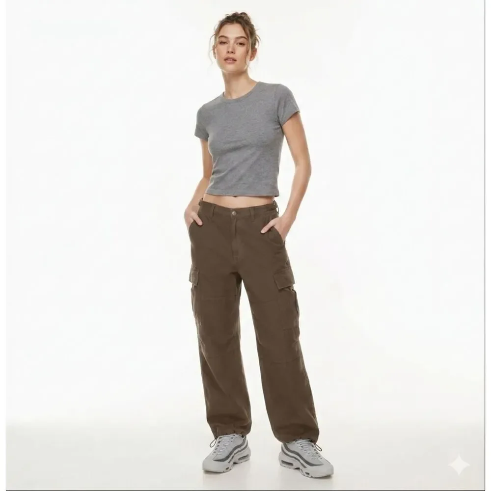 TNA Aritzia Supply Cargo Pants Size 6 Rich Mocha Relaxed Adjustable